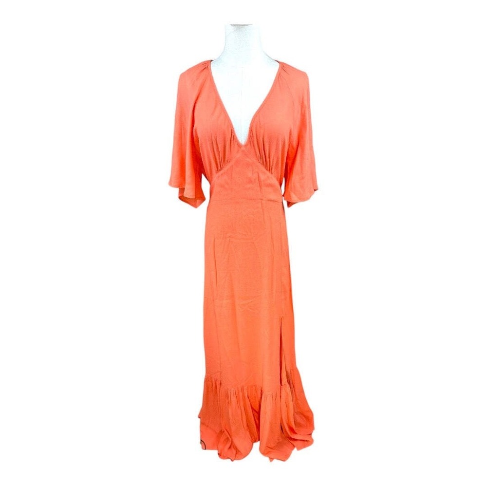 Bobi BLACK Coral V-Neck Flutter Sleeve Smocked Back Maxi Dress Medium New